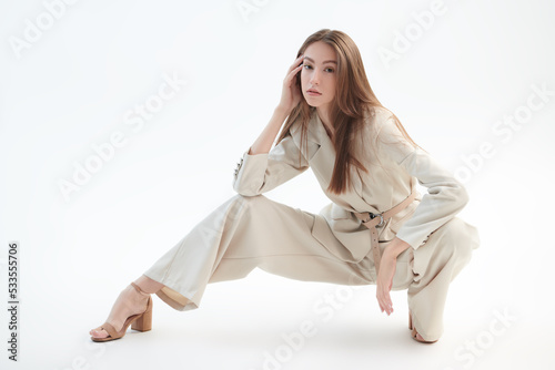 model in pantsuit