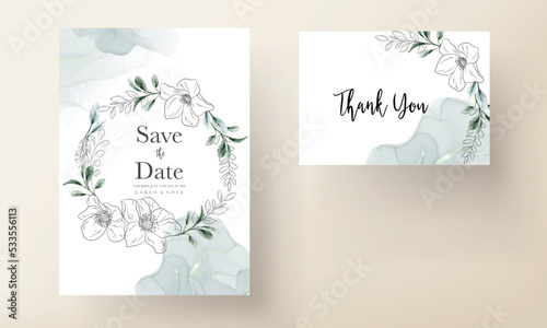 elegant minimal flower with watercolor wedding card template