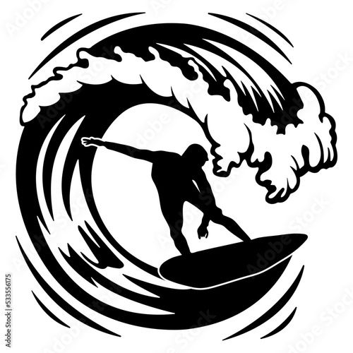 Surfer With Huge Wave Silhouette Vector