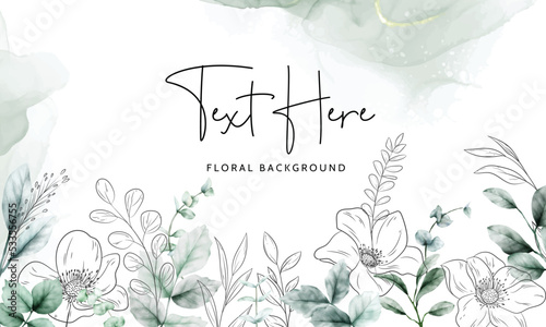 elegant flower line and watercolor floral background