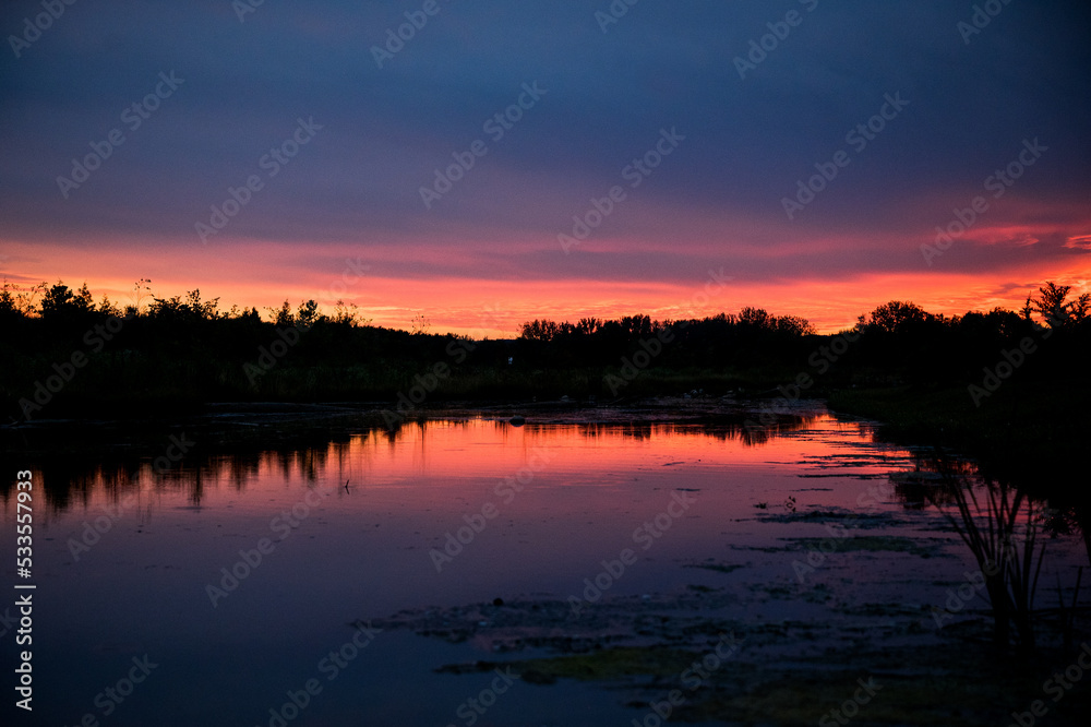 colorful sunset over the pond