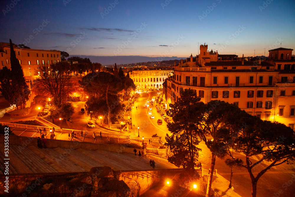 Beautiful night view from Campidiolio Hill in Rome, Italy