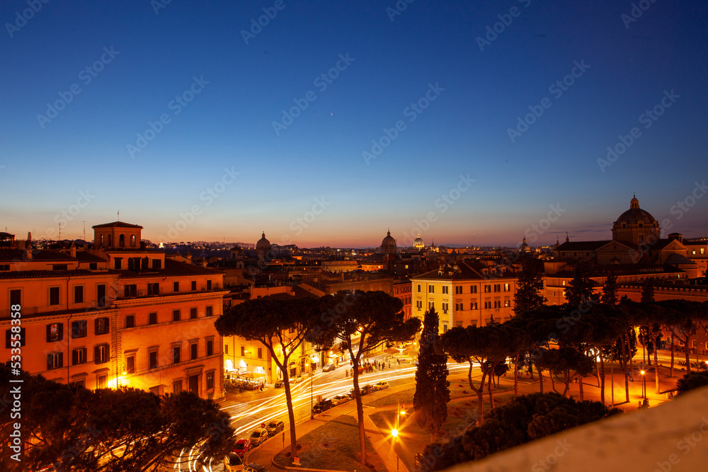 Beautiful night view from Campidiolio Hill in Rome, Italy