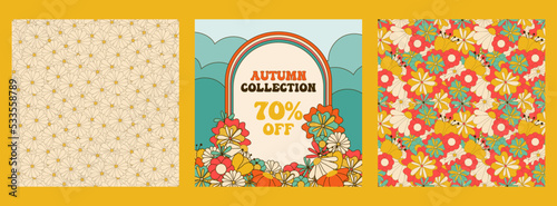 Seamless groovy daisy pattern. Seamless vectorn white flowers in retro 70s style for fabric or paper print.