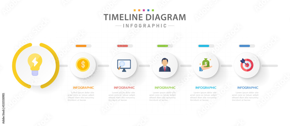 Infographic template for business. 5 Steps Modern Timeline diagram with ...
