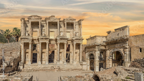 ruins Celsus liabary in ancient city Ephesus Turkey