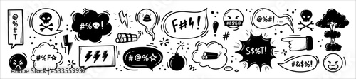 Set of speech bubbles of curses hand drawn in doodle styleм 