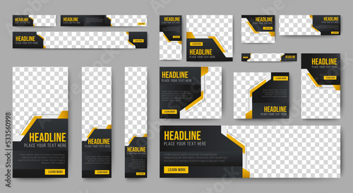 set of creative web banners of standard size with a place for photos. Business ad banner. Vertical, horizontal and square template