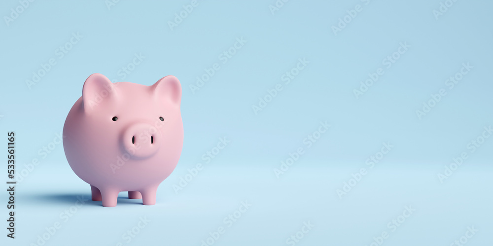 concept of a business save money piggy bank or pig bank on blue background. 3d illustration concept of a business save money piggy bank or pig bank on blue background. 3d illustration