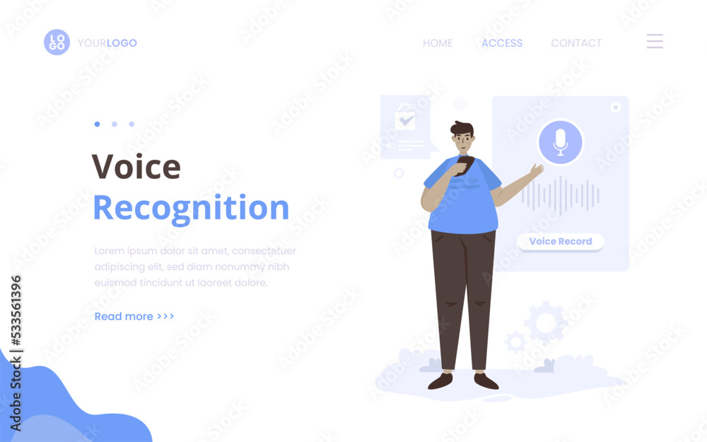Voice recognition for login access permission illustration landing page Voice recognition for login access permission illustration landing page