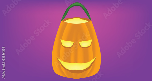 trick or treat bag jack o lantern shape orange candy game poch halloween pumpkin bag in purple background lantern pouch icon