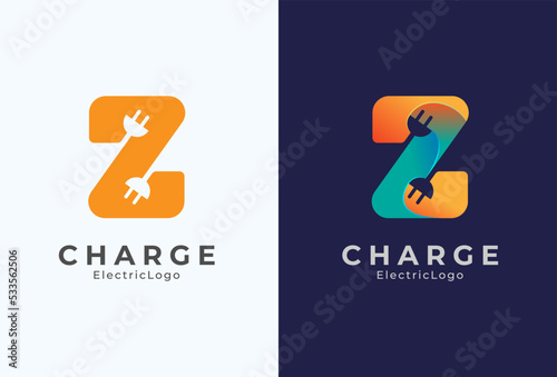 Letter Z Electric Plug Logo, Letter Z and Plug combination with two colour style, flat design logo template, vector illustration