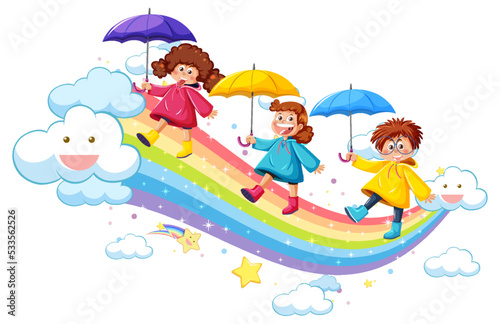 Children walking on rainbow