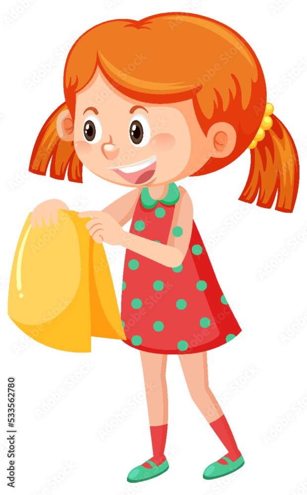 A girl folding cloth on white background A girl folding cloth on white background