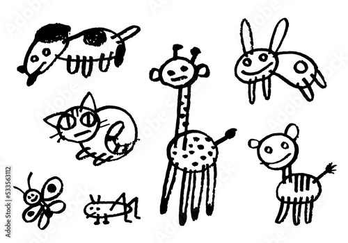 子供の落書き風スケッチ：動物