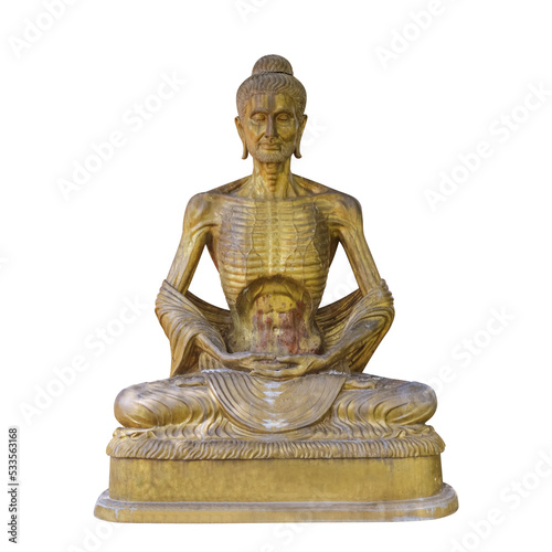 Sticker buddha statue brass sitting in meditation posture isolated on white