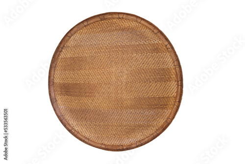 Threshing basket or Woven bamboo baskets, Top View isolated on white background  with clipping path include for design usage purpose.