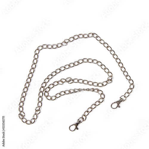 Metal chain for the bag on a white background.
