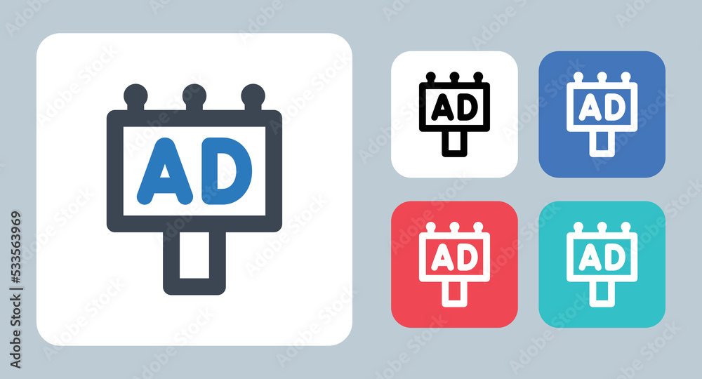 Billboard icon - vector illustration . billboard, advertising, advertisement, Ad, ads, Banner, Commercial, Board, Poster, Marketing, Promotion, Publicity, Signboard, sign, symbol, flat, icons . Billboard icon - vector illustration . billboard, advertising, advertisement, Ad, ads, Banner, Commercial, Board, Poster, Marketing, Promotion, Publicity, Signboard, sign, symbol, flat, icons .