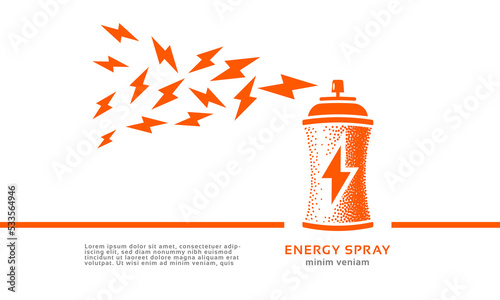Aerosol can with energy jet. Vector energy charging and battery spray idea banner.