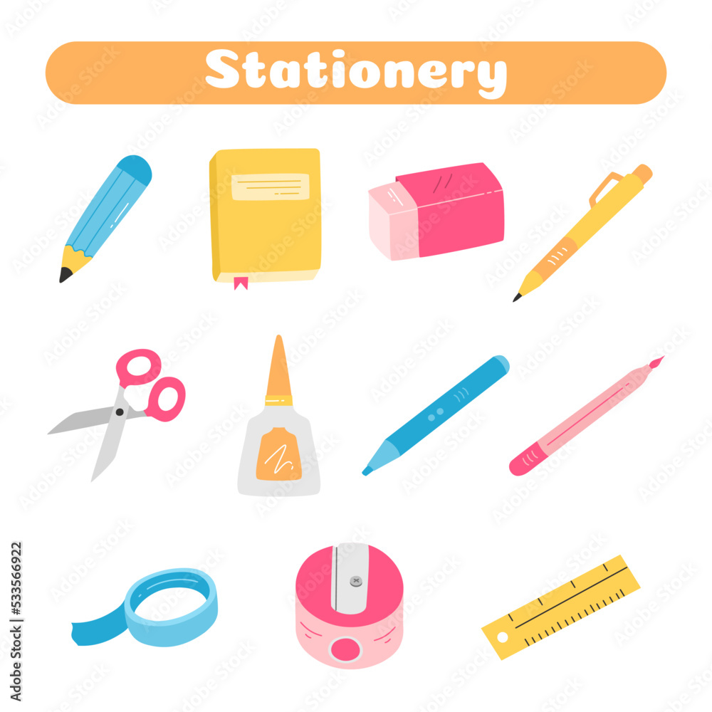 stationery for school set flat design vector illustration stationery for school set flat design vector illustration