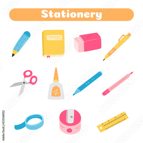 stationery for school set flat design vector illustration © Siamil Desain