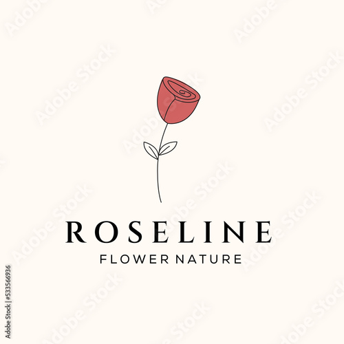 rose line art vintage logo vector minimalist illustration design, rose flower symbol design