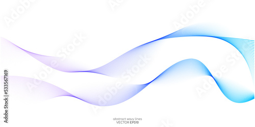 Vector wave lines smooth flowing dynamic blue purple pink gradient isolated on white background for concept of technology, digital, communication, science, music