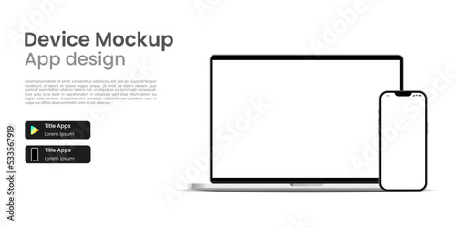 Laptop and smartphone mockup white screen display for website banner. Vector Illustration.