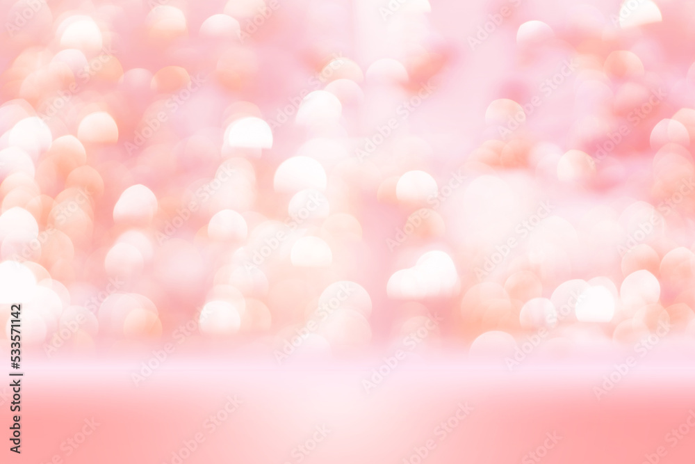 Fototapeta premium Pink gold luxury bokeh blur background for place product for advertise
