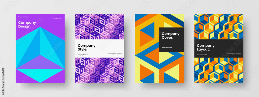 Minimalistic geometric tiles annual report template bundle. Modern magazine cover A4 design vector concept composition.