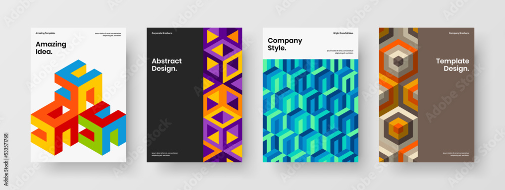 Vivid corporate identity A4 vector design concept composition. Creative mosaic shapes postcard template collection.