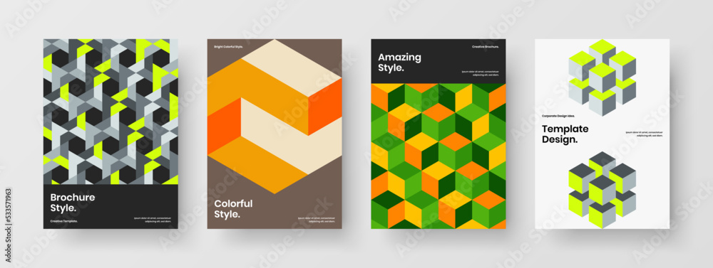 Premium mosaic shapes handbill layout bundle. Original annual report design vector illustration collection. Premium mosaic shapes handbill layout bundle. Original annual report design vector illustration collection.