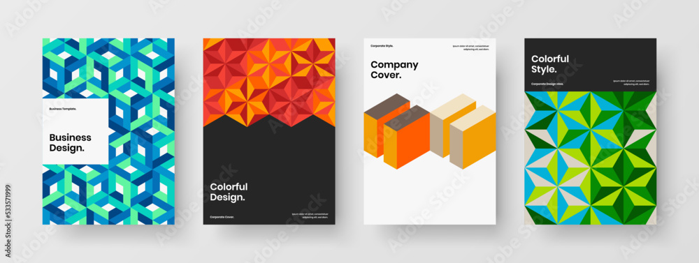 Modern flyer vector design illustration set. Vivid geometric shapes corporate cover template composition.