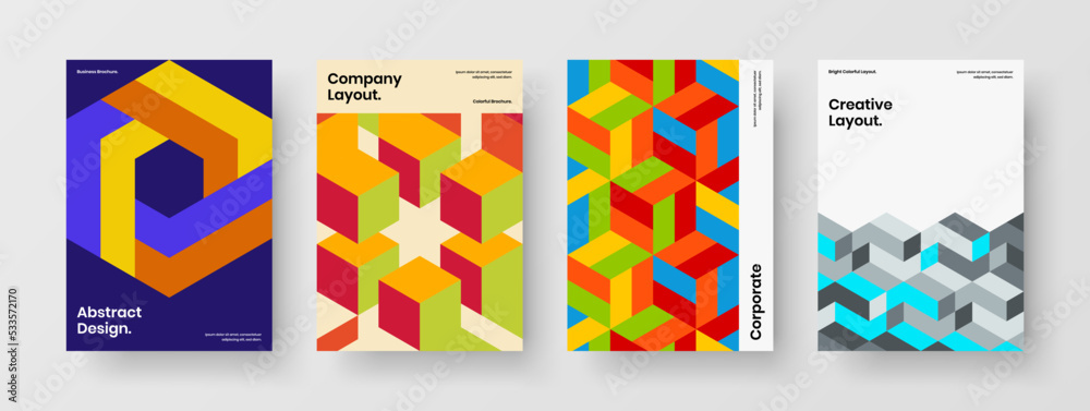 Bright poster A4 vector design layout collection. Fresh geometric pattern annual report template bundle.