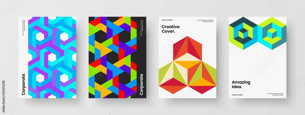 Trendy pamphlet vector design concept composition. Unique geometric tiles leaflet illustration collection.