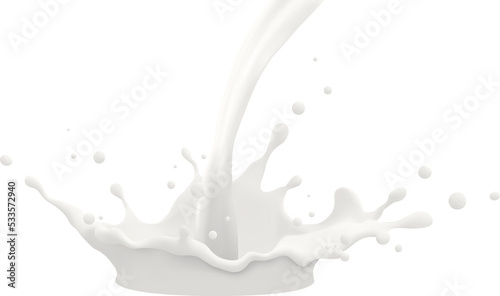 Milk jet, milky splash, vector realistic liquid white splash on isolated background. 3d illustration.