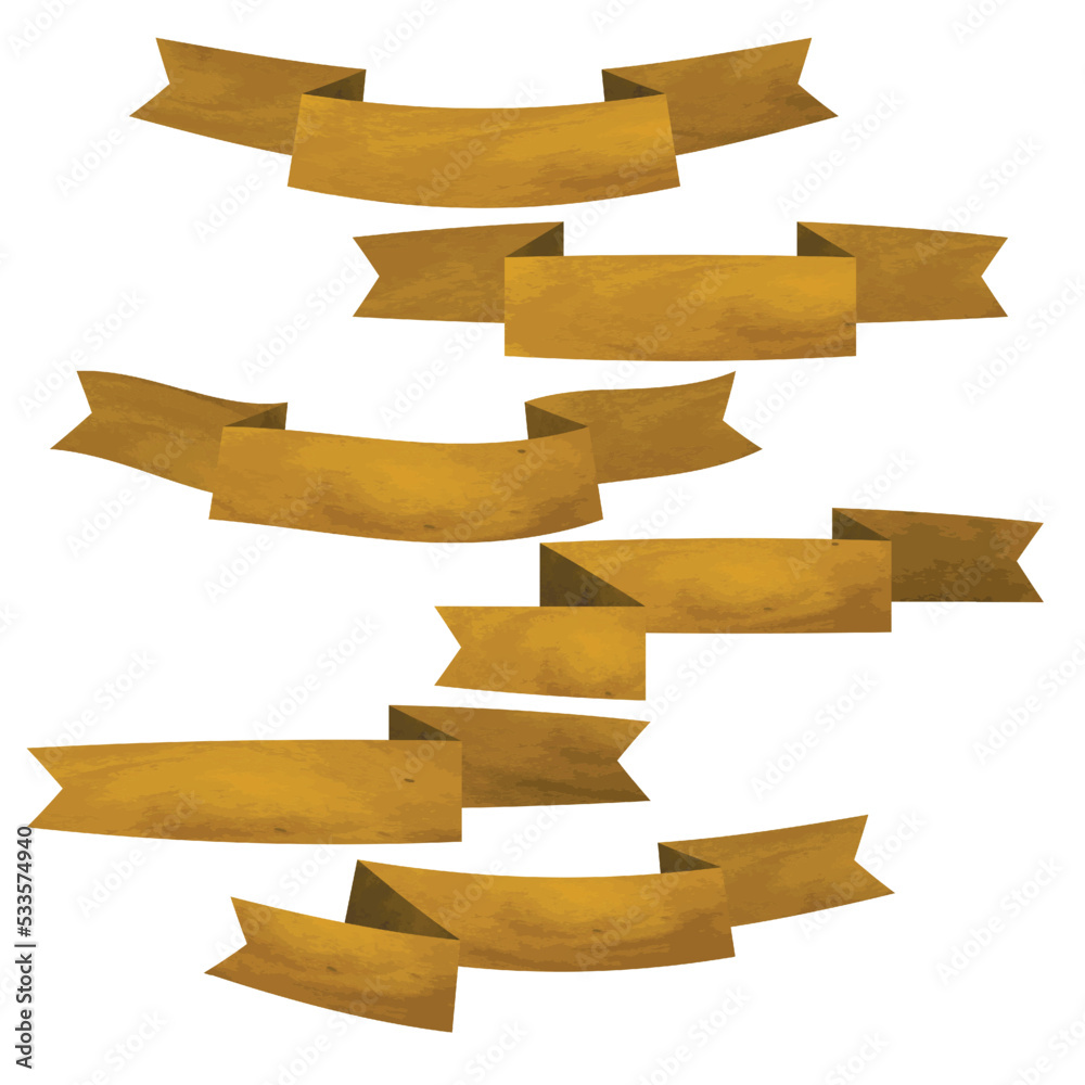 Set of brown flat ribbons isolated on white background. Ribbon banner vector illustration. Watercolor lace. Set of brown flat ribbons isolated on white background. Ribbon banner vector illustration. Watercolor lace.