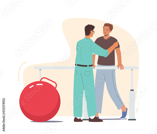 Doctor Helping Patient To Walk After Injury Or Medical Operation During Physio Therapy And Rehabilitation Treatment