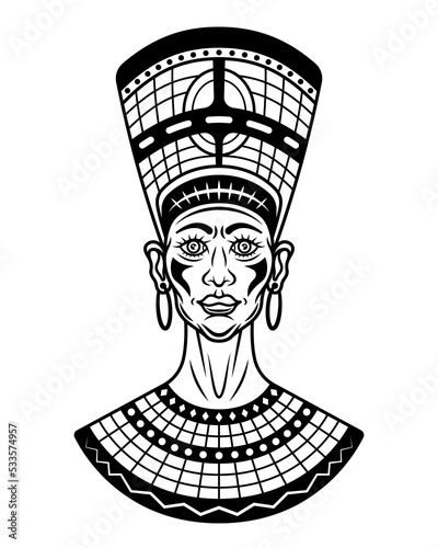 Ancient egyptian queen nefertiti vector illustration in monochrome vintage style isolated on white background