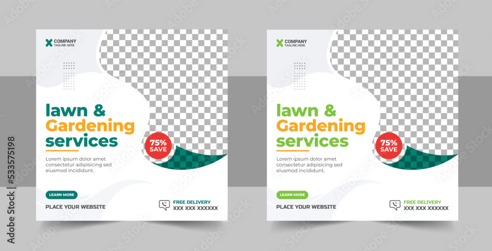 Agro farm services social media post or web banner template, Lawn Mower Garden or Landscaping Service Social Media Post banner set