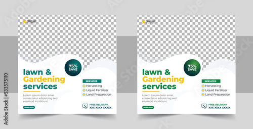 Agro farm services social media post or web banner template design, agriculture farming services or Lawn Mower Garden Service Social Media post photo