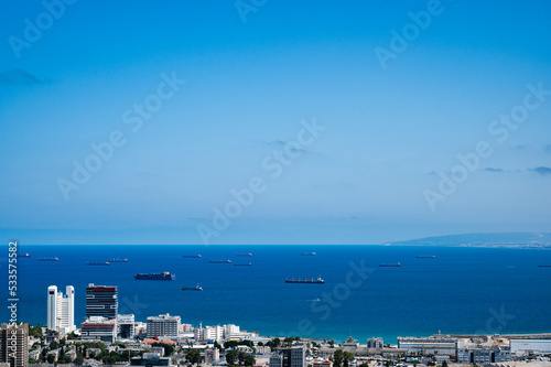 View of the port of the city of Haifa from the side of the sculpture park. © Uri