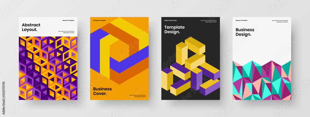 Fototapeta premium Fresh company cover vector design illustration bundle. Clean mosaic hexagons flyer concept collection.