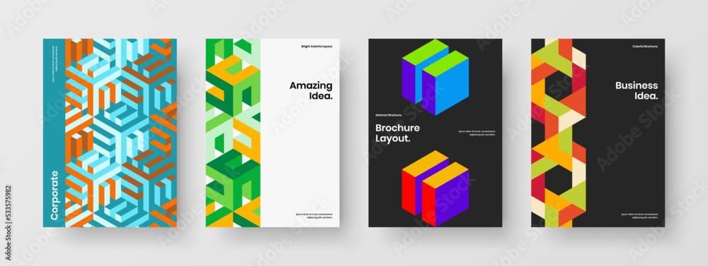 Vivid geometric hexagons booklet template composition. Premium annual report A4 vector design layout collection. Vivid geometric hexagons booklet template composition. Premium annual report A4 vector design layout collection.