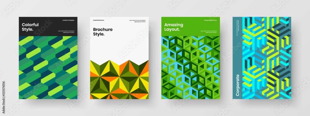Simple geometric pattern company cover illustration set. Abstract poster vector design layout composition.