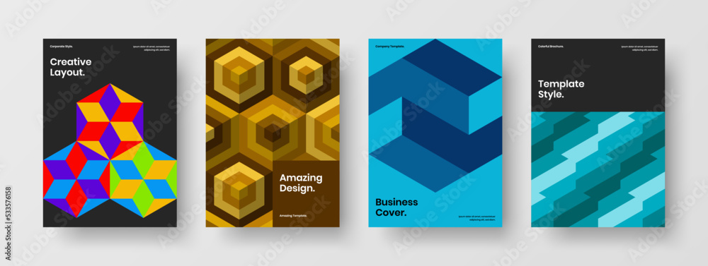 Premium company cover A4 design vector template bundle. Multicolored mosaic tiles brochure concept collection.