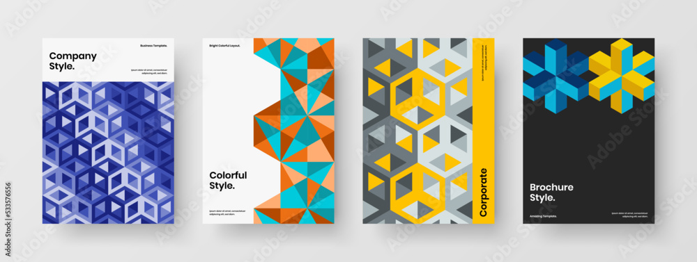 Amazing magazine cover vector design illustration bundle. Simple geometric shapes flyer concept composition.