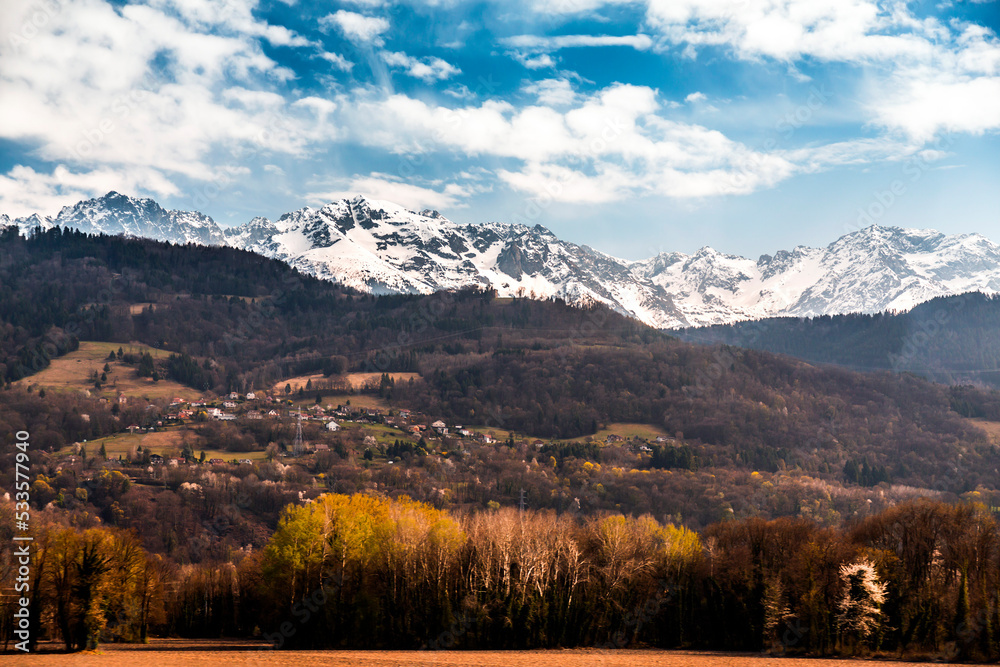 Scenic view from the Alp Mountains in the border of France and Italy