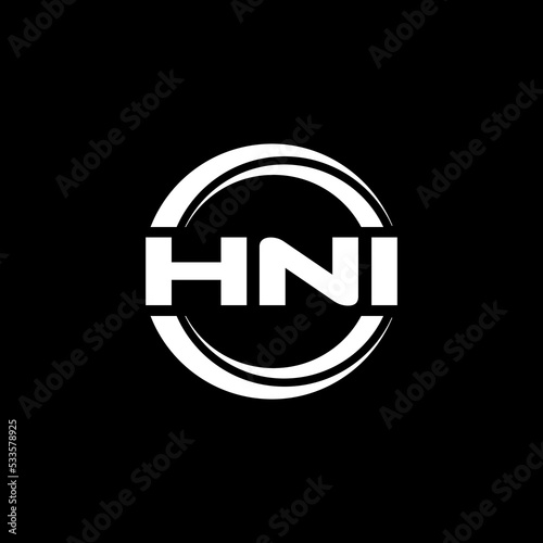 HNI letter logo design with black background in illustrator, vector logo modern alphabet font overlap style. calligraphy designs for logo, Poster, Invitation, etc.